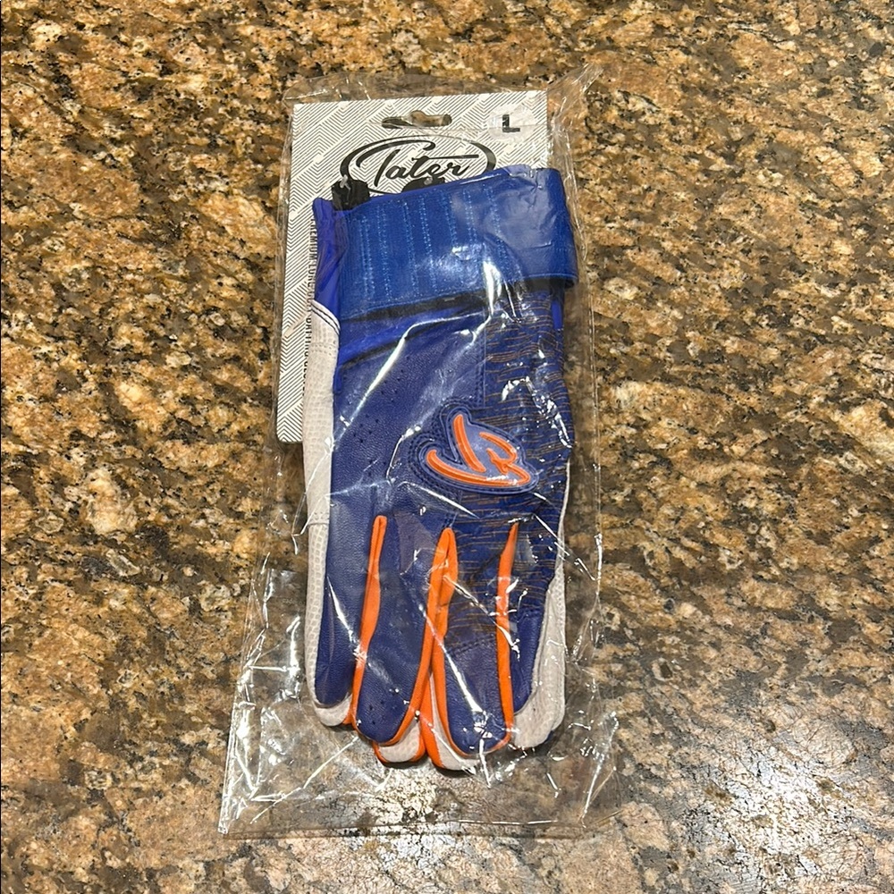 Tater Blue and Orange Softball Batting Gloves
